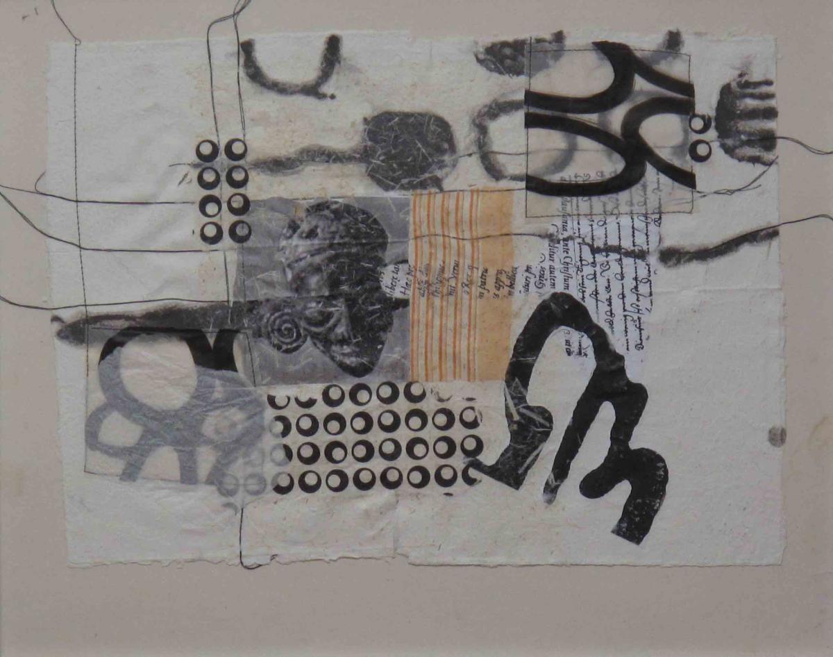 Genähtes IV, 2014, Mischtechnik auf selbstgeschöpftem Papier, 38,5 x 48,5 cm